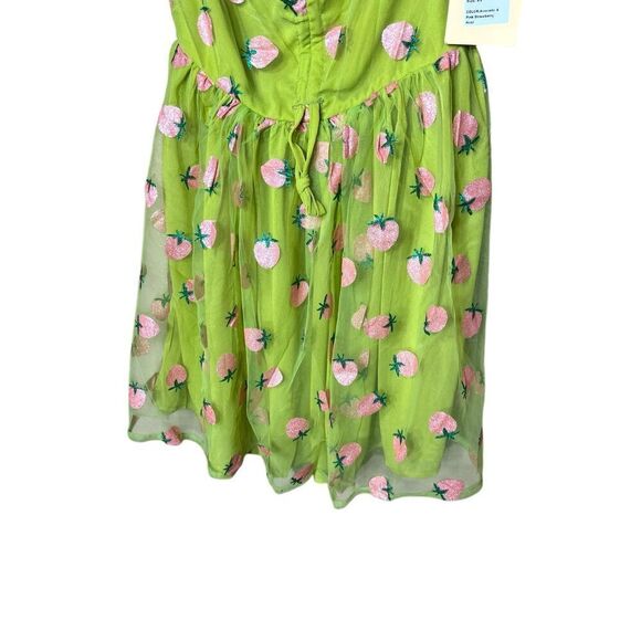 Unique Vintage Smak Parlour Avocado & Pink Strawberry Print Woodstock Flare Dres - Picture 3 of 9